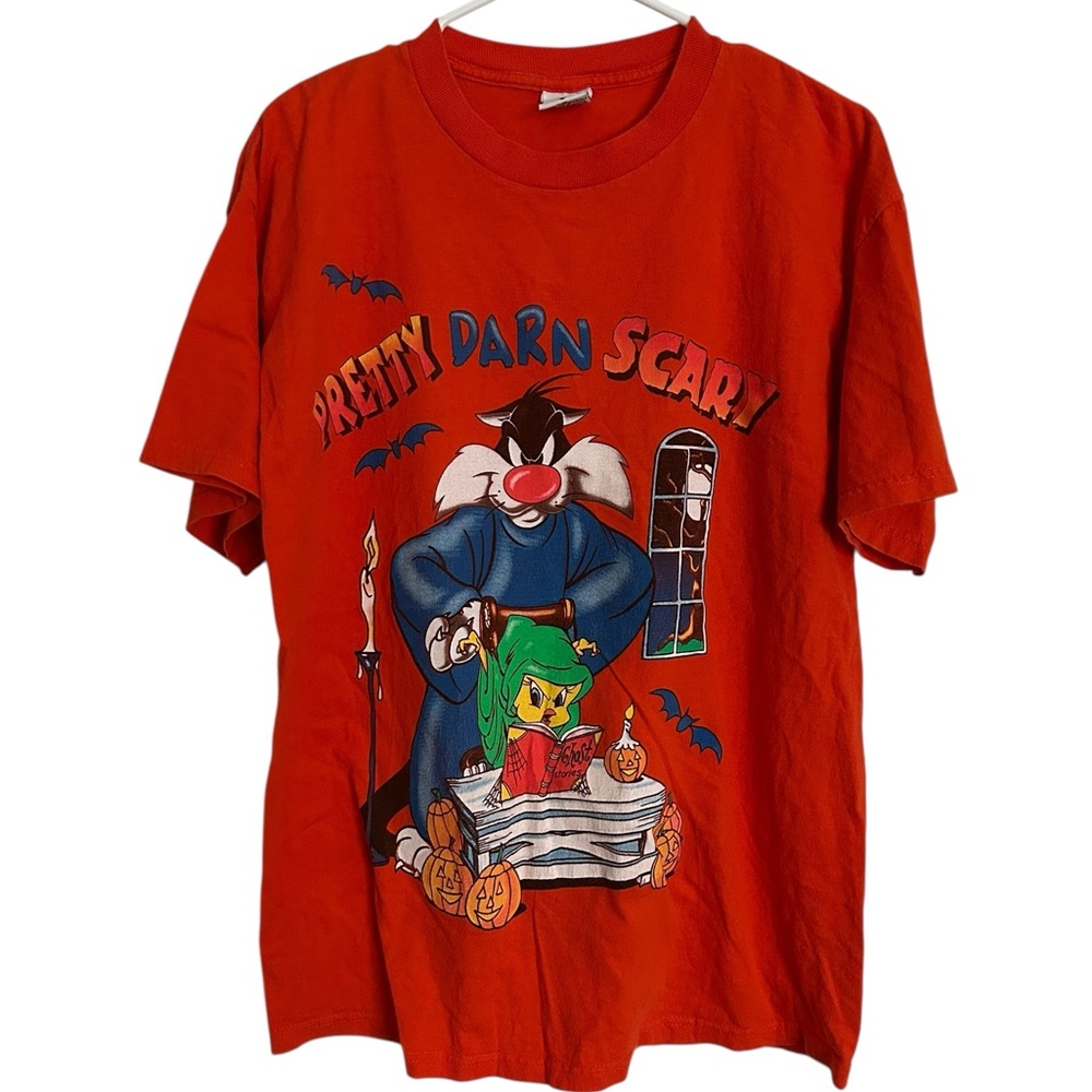Vintage 1998 Looney Tunes Sylvester & Tweety Halloween Orange‎ T-Shirt
